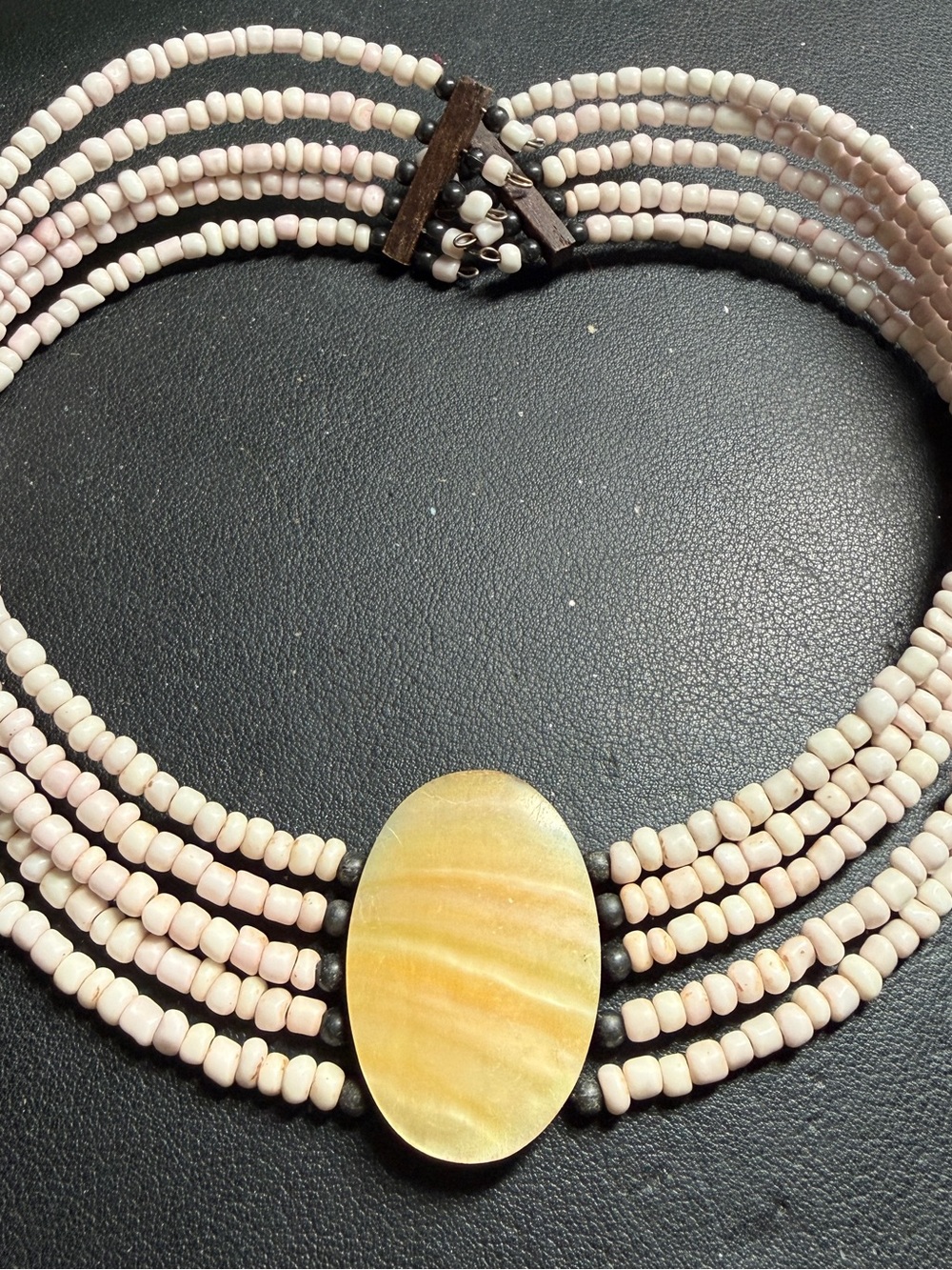 BOHO Pink Large Seed Bead Choker Necklace Mother Of Pearl 18" Memory Wire
